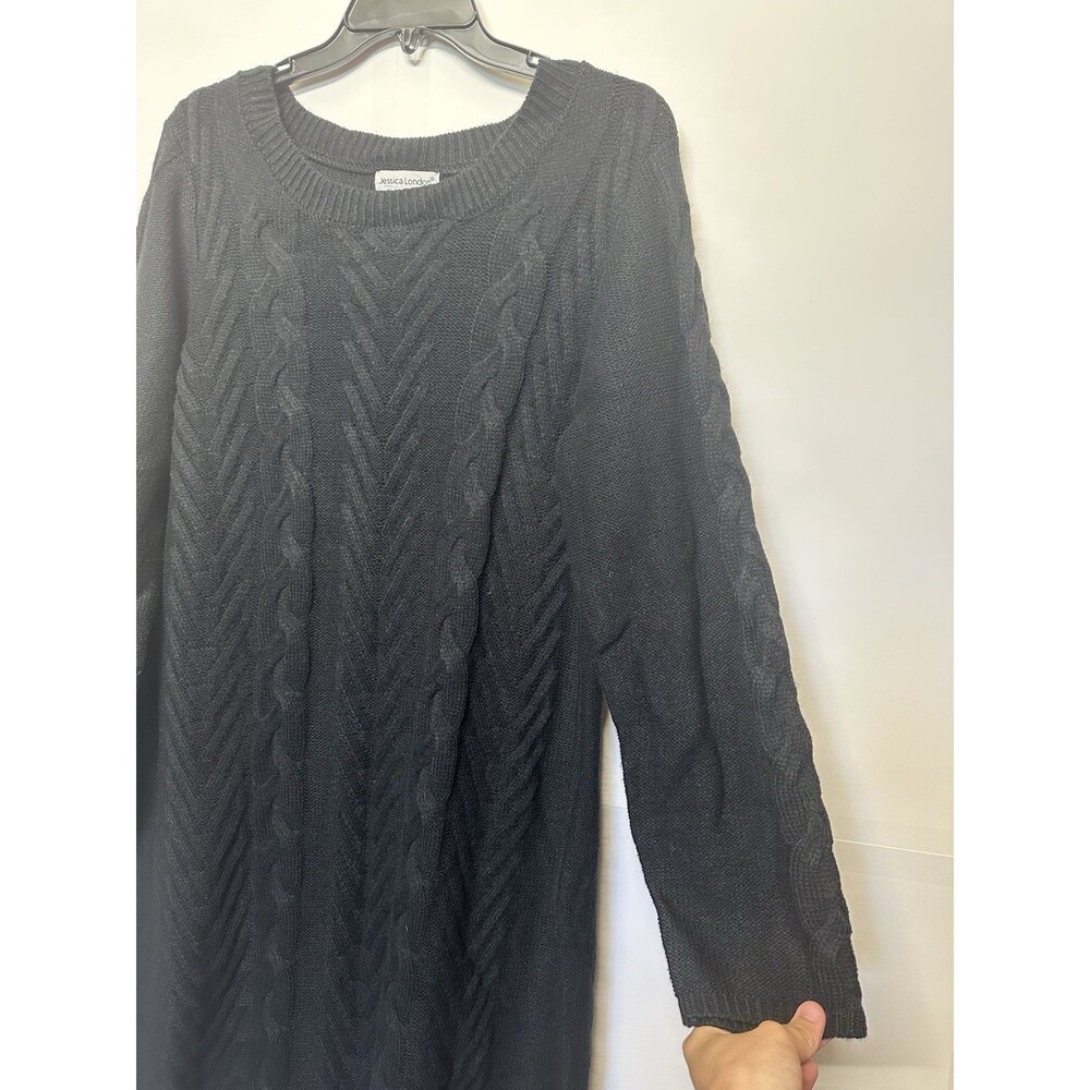 JESSICA LONDON CHARCOAL LONG SLEEVE MIDI CABLE KNIT SWEATER DRESS SIZE 14/16 - Picture 4 of 8